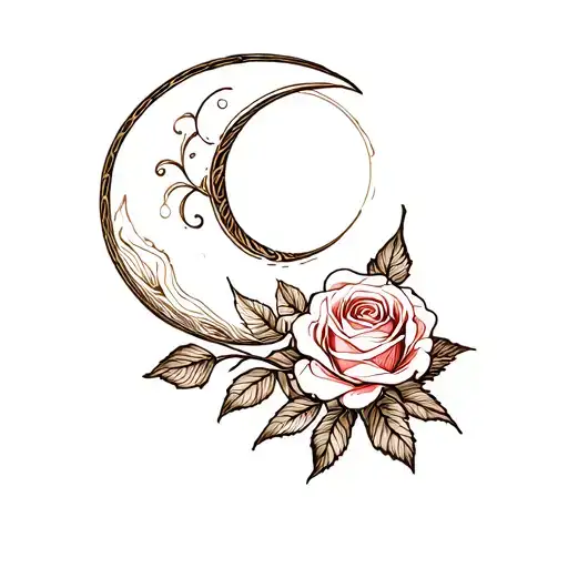 Unalome With Moon And Rose