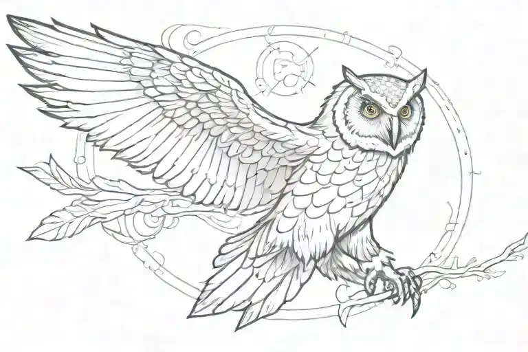 An Owl In Flight With Wings Morphing Into Native American Arrow Designs