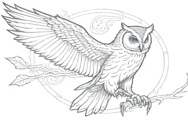 An Owl In Flight With Wings Morphing Into Native American Arrow Designs