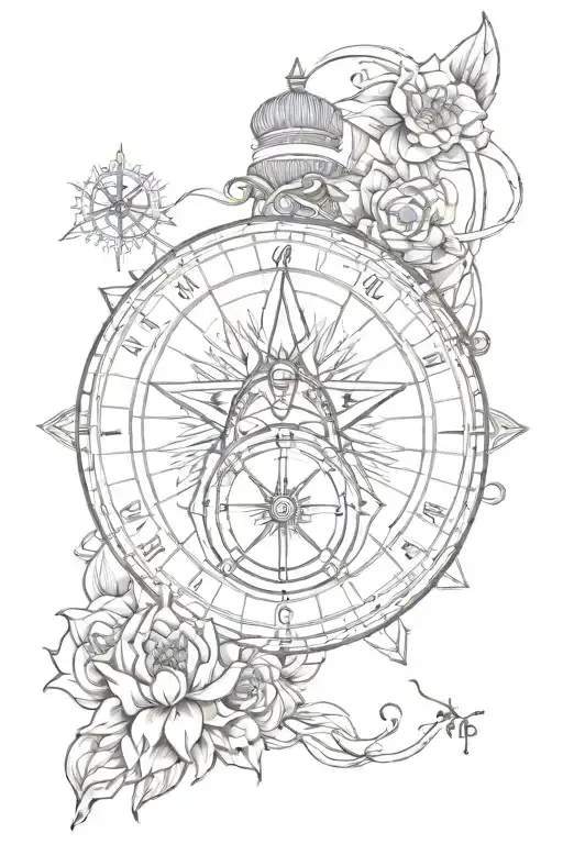 A Sketch Style Tattoo Of A Compass Merging With A Silhouette Of Buddha Meditating