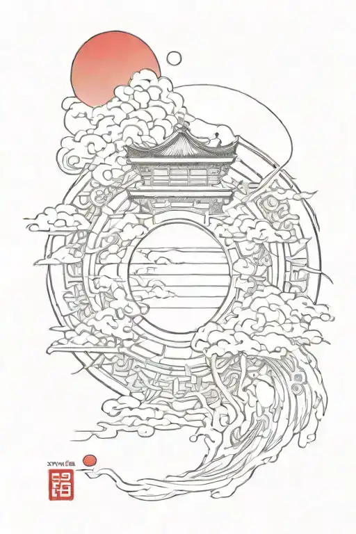 Japanese Tatsu With Red Sun