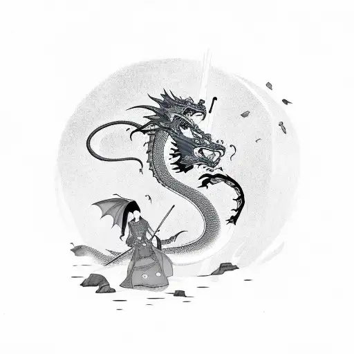 Dragon With Samurai Girl