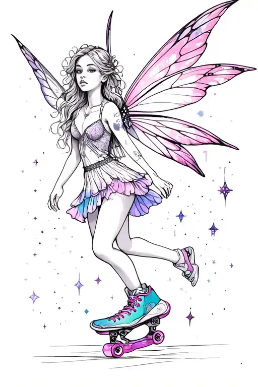 A Fairy With A Skate And Galaxy
