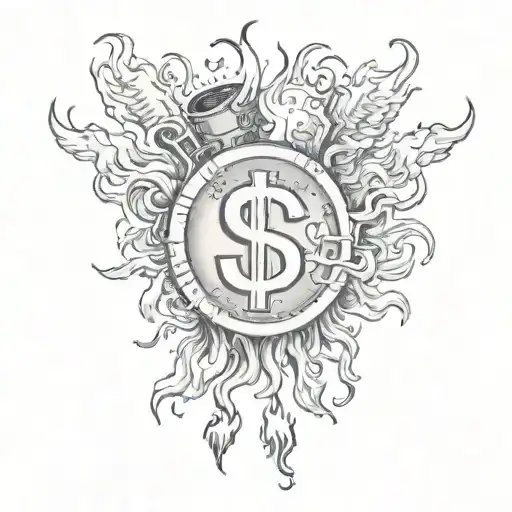 Sketch Of A Tattoo With A Pack Of Dollars That Is On Fire