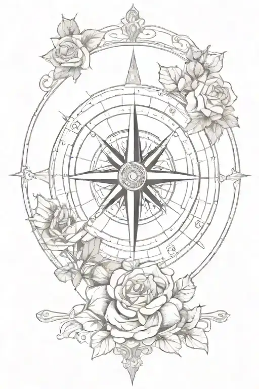 Compass With A Rose In The Centre
