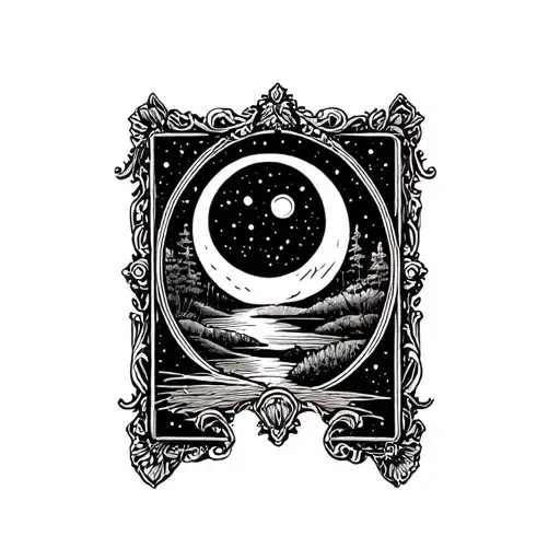 Antique Mirror With Moon Tarot Card Landscape Inside