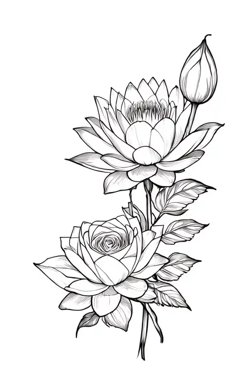 Birth Flower Bouquet Water Lily And Rose Tattoo Small