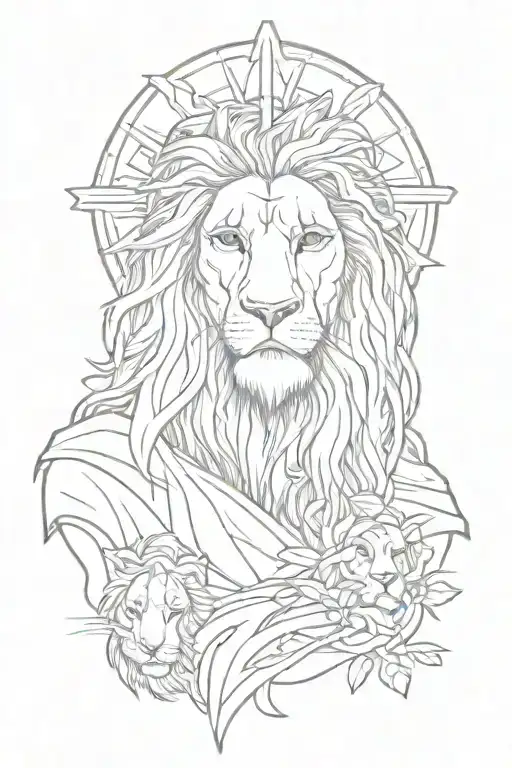 Potrait Of Lion And Jesus Christ With Cross Made Only