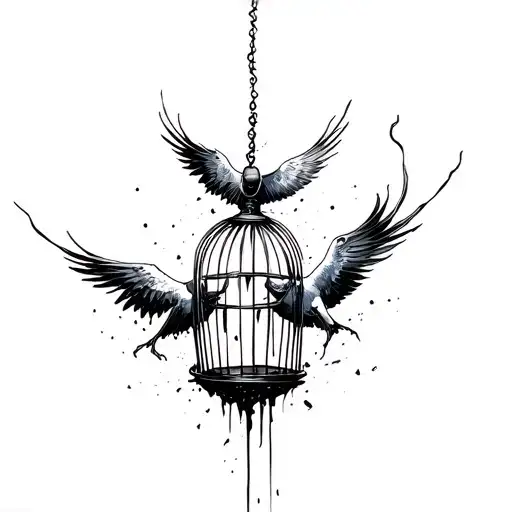 Cage With Bird Rising From Ashes