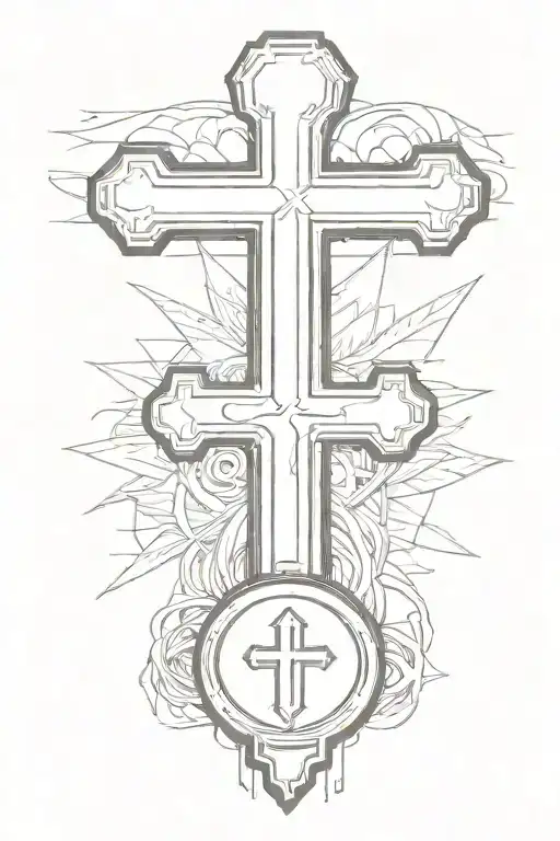 Plain Cross Standing On A Coin With Dog Tag Hanging On Cross