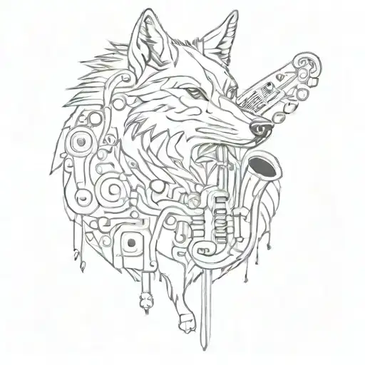 A Wolf Silhouette Made Up Of Various Musical Instruments
