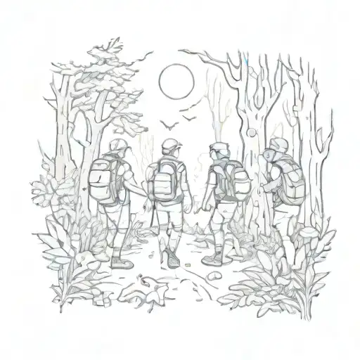 A Group Of Friends Hiking Through A Mystical Forest Filled With Magical Creatures