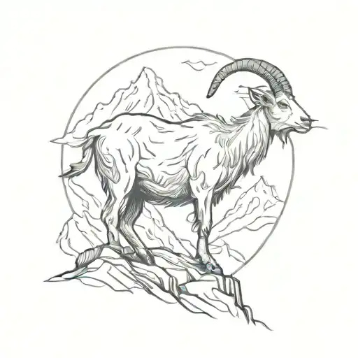 Goat On The Mountain Peak