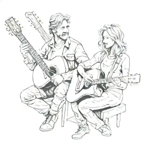 A Man And A Woman Playing An Acoustic Guitar