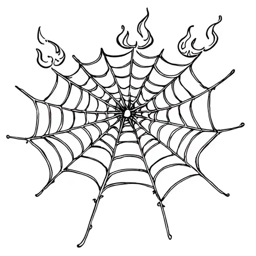 Spider Web With Flames Burning It And Eyes Floating Around Web