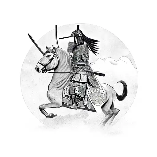 Samurai In A Horse With An Eagle On His Shoulders