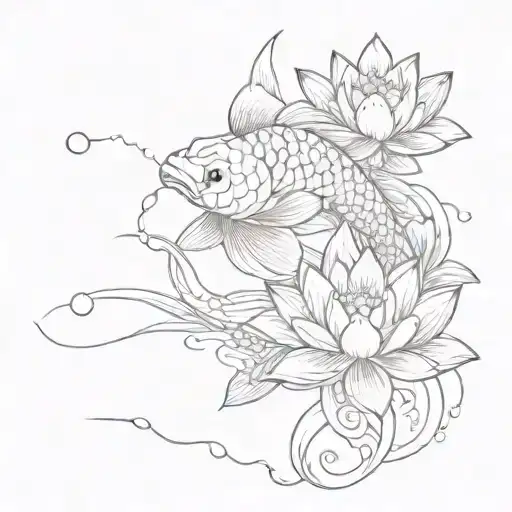 Koi Fish And Lotus Flower