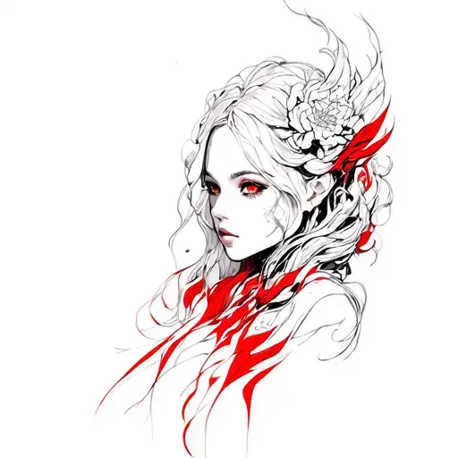 Black With Red Accents Style No Shading Outlines Only