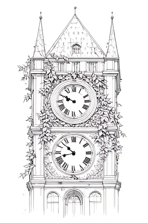 Clock Tower Covered With Ivy Leaves