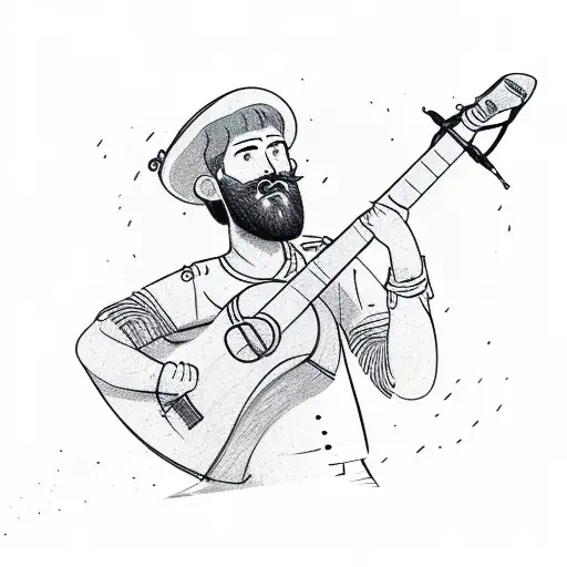 Man With Short Hair And Short Beard Playing Guitar And Passionate About Hiking And Archery