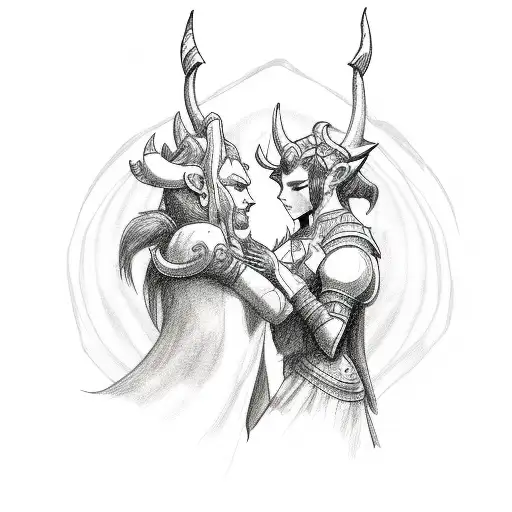 Sketch Style Tattoo Of Soraka Healing A Wounded Champion