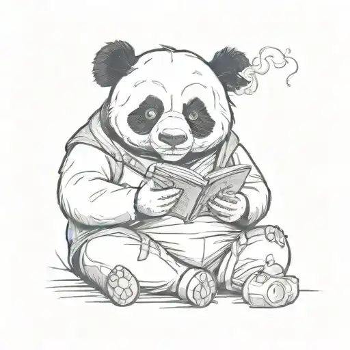 A Panda Reading A Horror Novel While Smoking A Pipe