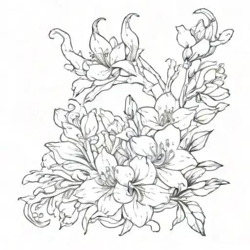 Freesia Flower And Capricorn Constellation Surrounded