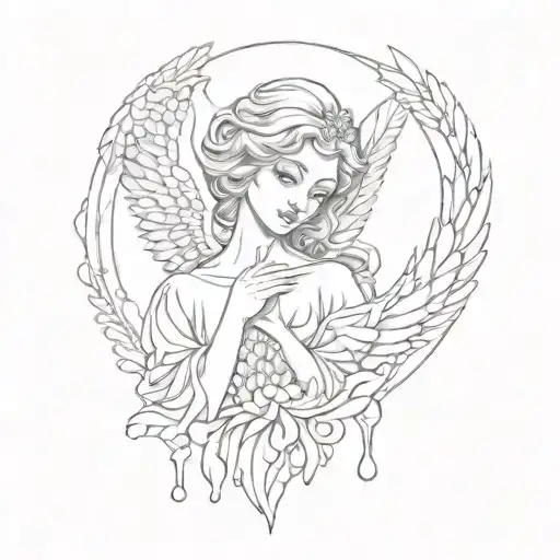 Beautiful Guardian Angel With One Tear Drops Falling