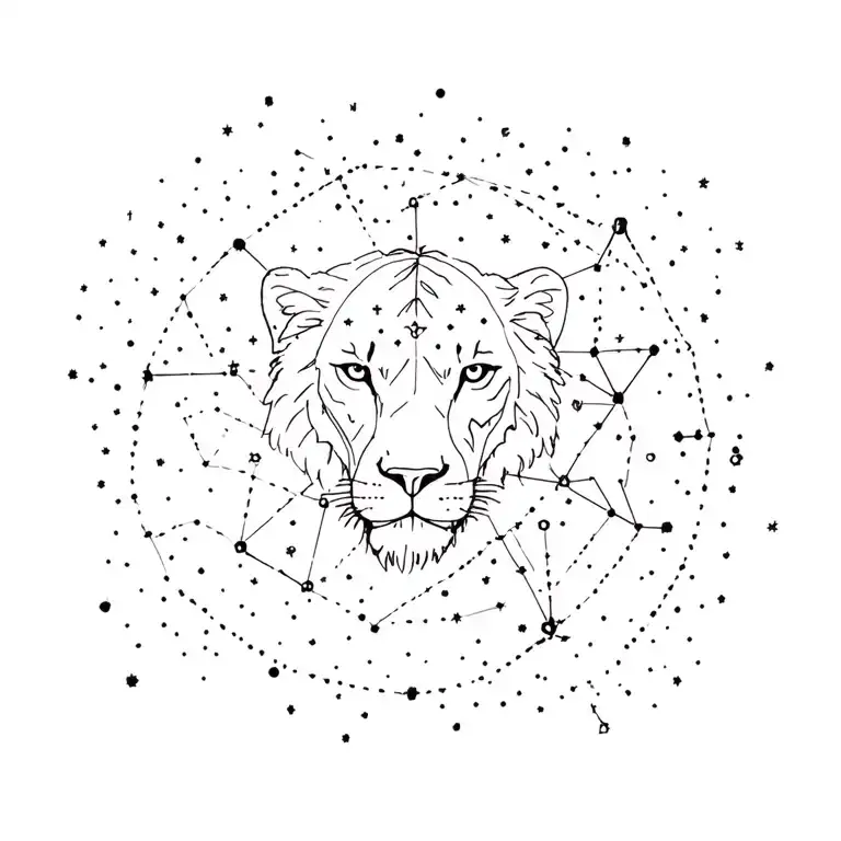 Leo Constellation Connected By Dots With A Lighter Galaxy Behind It