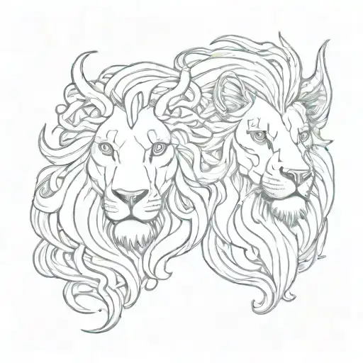 Capicorn Face With Gemini Split And Leo Lion Head