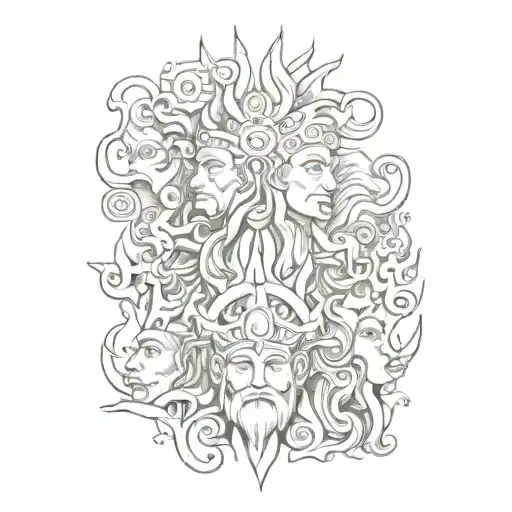 A Tattoo Design Featuring Multiple Gods From Different Cultures