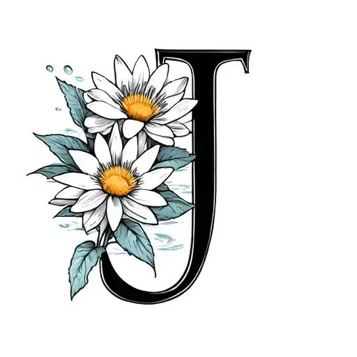Letter J With Daisies And Water Lily