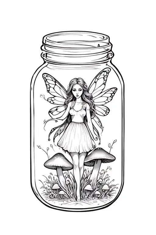A Fairy In A Jar With Mushrooms