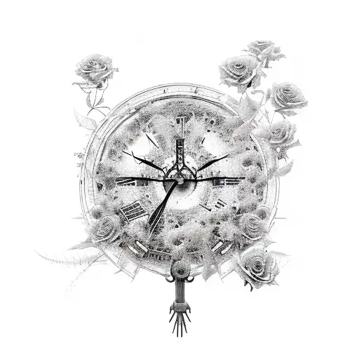 Ankh Symbol Made Out Of Roses With A Old Broken Clock Behind It