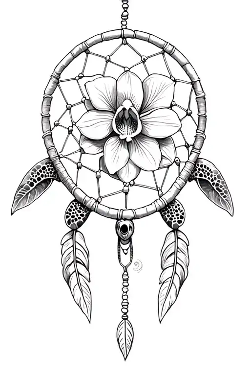Sea Turtle With Orchid Inside Dream Catcher Made