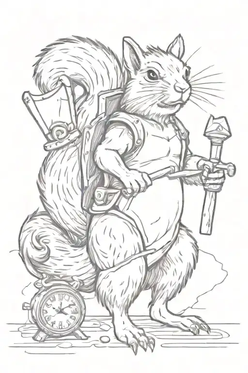 Angry Squirrel With Axe And Clock