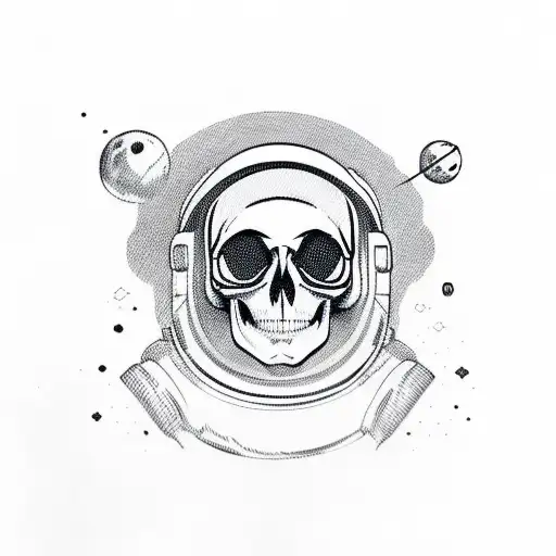 Skull Astronaut Space Planets Stars