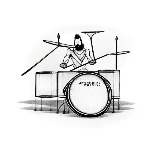 A Drummer Playing A Drum Solo With A Sword In One Hand