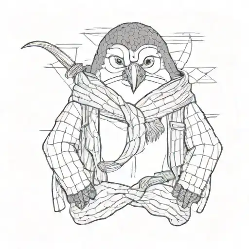 A Penguin Knitting A Scarf Inside A Shirt Pocket