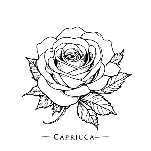Fine Line Rose With The Name Capricia In Cursive
