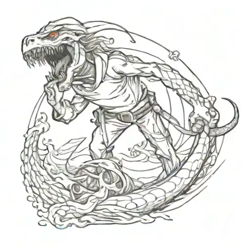 A Sailor Marine Battling A Sea Monster With An Anchor As A Weapon