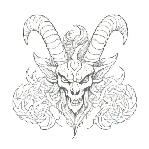 Aries Ram Skull With Goku's Signature Hairstyle Smile Devilish Eyes Concept