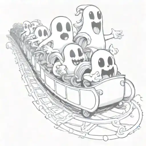 Cartoon Ghosts On A Roller Coaster Ride