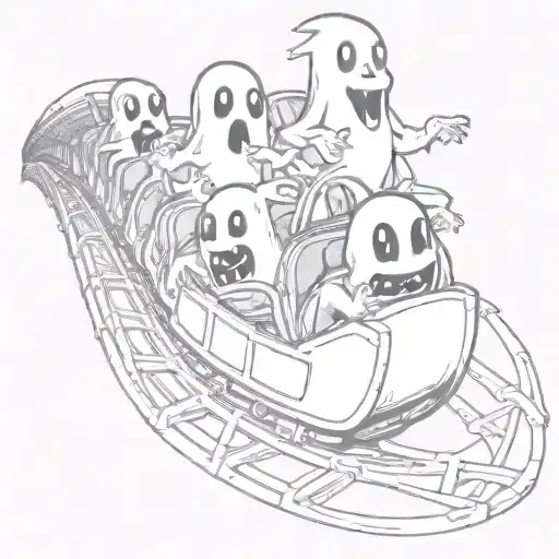 Cartoon Ghosts On A Roller Coaster Ride