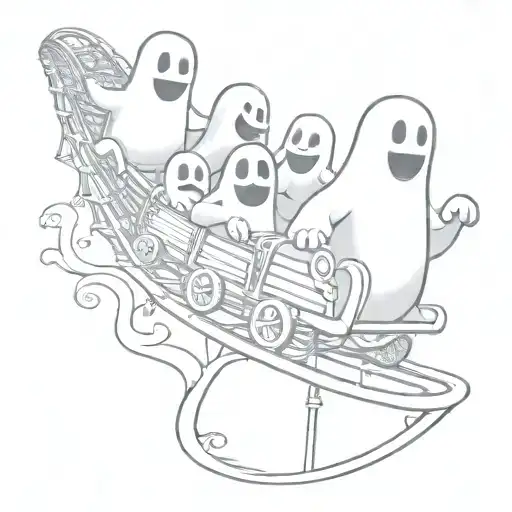 Cartoon Ghosts On A Roller Coaster Realistic