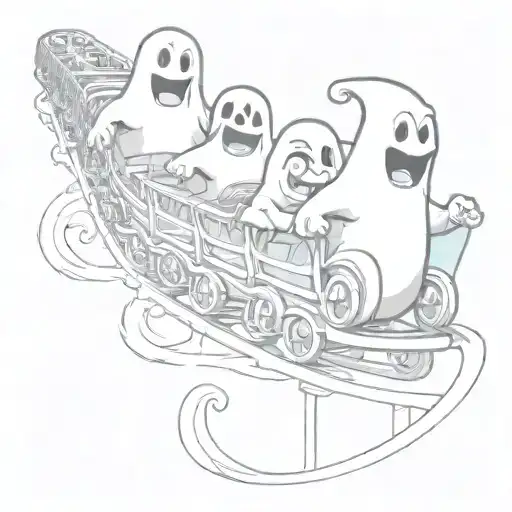 Cartoon Ghosts On A Roller Coaster Realistic