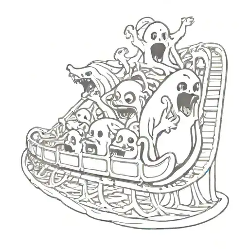 Cartoon Ghosts On A Roller Coaster Realistic