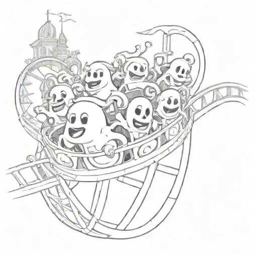 Cartoon Ghosts On An Roller Coaster
