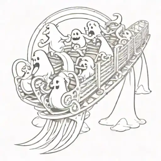 Cartoon Ghosts On An Roller Coaster