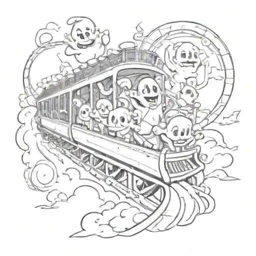 Cartoon Ghosts On An Ghost Train Roller Coaster